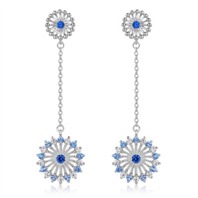 Blue Sapphire 925 Sterling Silver Fireworks Design Drop Earrings
