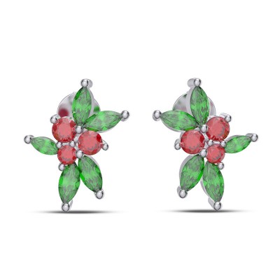 Christmas Cherry Design Ruby 925 Sterling Silver Stud Earrings