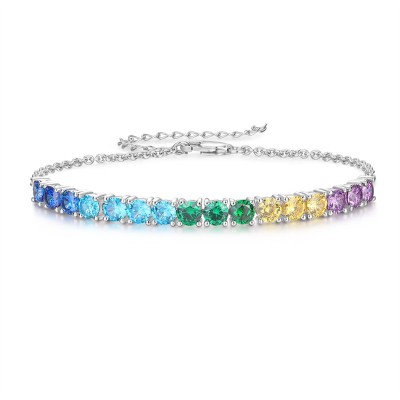 Stylish Round Cut Multi-Color Sterling Silver Tennis Bracelet