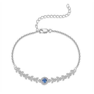 Elegant Round Cut Blue Sapphire Sterling Silver Bracelet