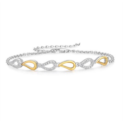 Two-Tone Water Drop Linked White Sapphire Sterling Silver Bracelet