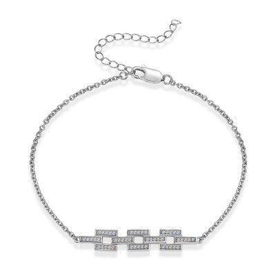 Simple White Sapphire Sterling Silver Chain Link Bracelet