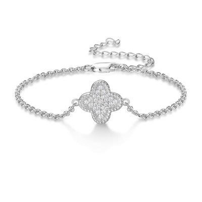 Round Cut White Sapphire Sterling Silver Clover Bracelet