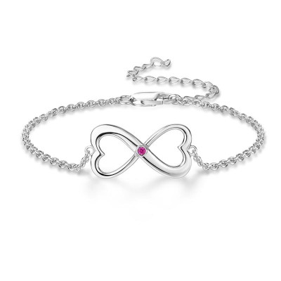 Personalized Round Birthstone Sterling Silver Infinity Bracelet
