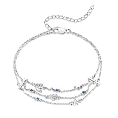 Starfish and Shells S925 Sterling Silver Triple Layer Bracelet