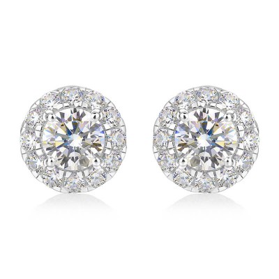Round Cut White Sapphire 925 Sterling Silver Halo Stud Earrings