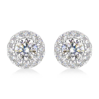 Round Cut White Sapphire 925 Sterling Silver Halo Stud Earrings