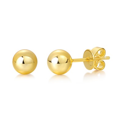 Classic Yellow Gold Round Ball Sterling Silver Stud Earrings