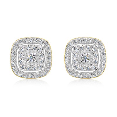 Round Cut White Sapphire 925 Sterling Silver Yellow Gold Double Halo Stud Earrings