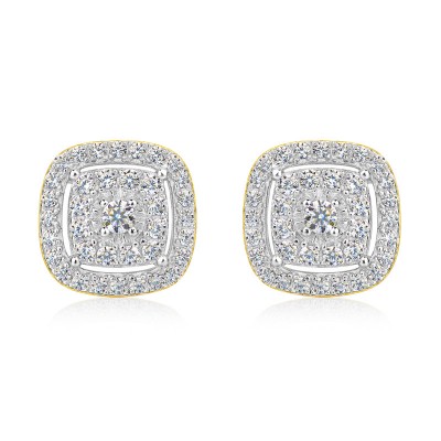 Round Cut White Sapphire 925 Sterling Silver Yellow Gold Double Halo Stud Earrings
