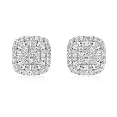 Round Cut White Sapphire 925 Sterling Silver Halo Stud Earrings