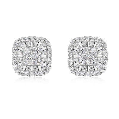 Round Cut White Sapphire 925 Sterling Silver Halo Stud Earrings