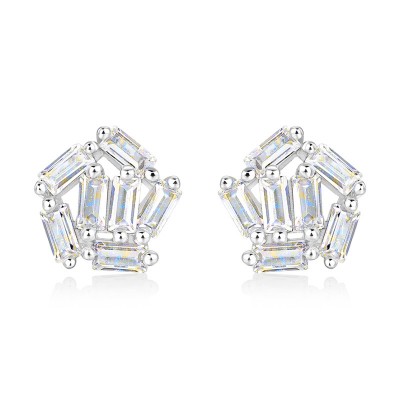 Baguette Cut White Sapphire 925 Sterling Silver Stud Earrings