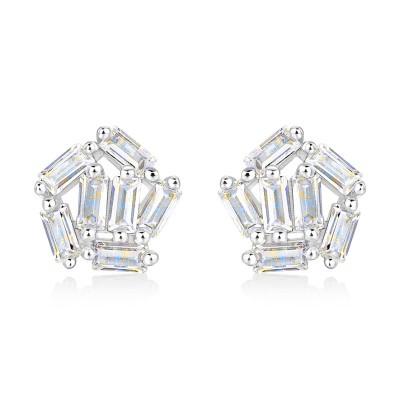 Baguette Cut White Sapphire 925 Sterling Silver Stud Earrings