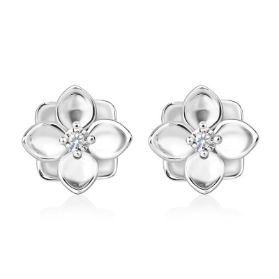 Floral Round Cut White Sapphire 925 Sterling Silver Stud Earrings