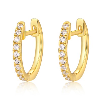 Round Cut White Sapphire 925 Sterling Silver Yellow Gold Hoop Earrings