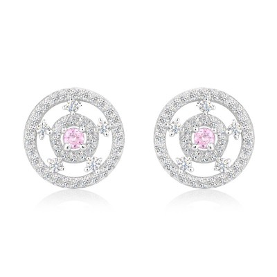 Round Cut Pink Sapphire 925 Sterling Silver Double Halo Stud Earrings