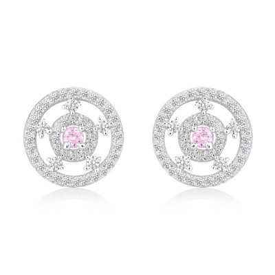 Round Cut Pink Sapphire 925 Sterling Silver Double Halo Stud Earrings