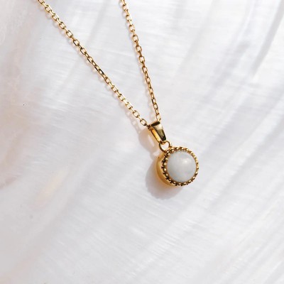 Yellow Gold Mother of Pearl 925 Sterling Silver Halo Necklace