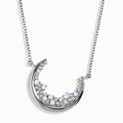 Moonstone 925 Sterling Silver Moon Necklace