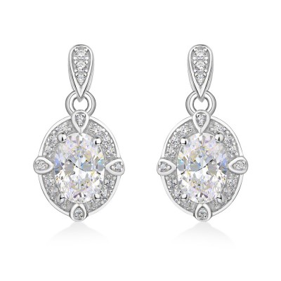 Oval Cut White Sapphire 925 Sterling Silver Halo Drop Earrings