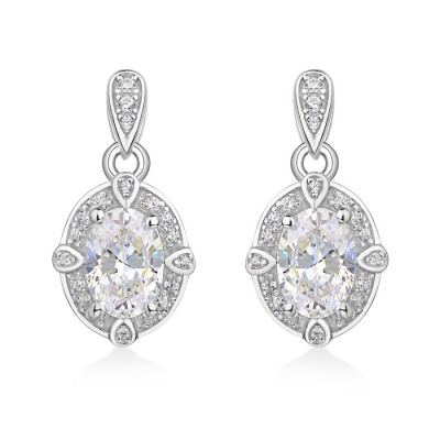 Oval Cut White Sapphire 925 Sterling Silver Halo Drop Earrings