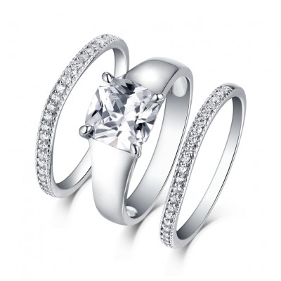 Princess Cut White Sapphire S925 Silver 3 Piece Ring Sets