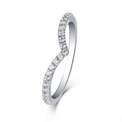 Round Cut White Sapphire Sterling Silver Accent Curved Women's Wedding Band