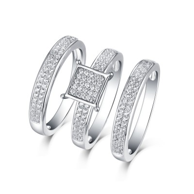 Round Cut 925 Sterling Silver White Sapphire 3 Piece Ring Sets