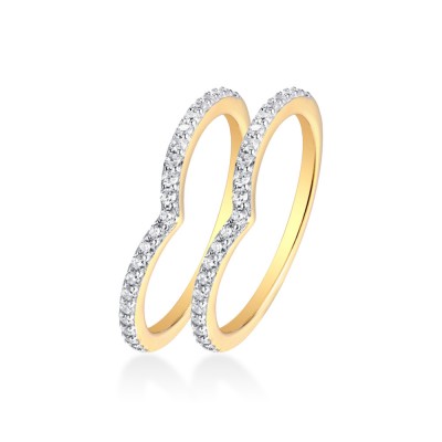 Gold Round Cut White Sapphire 925 Sterling Silver Curve Women's Wedding Band(One Piece)