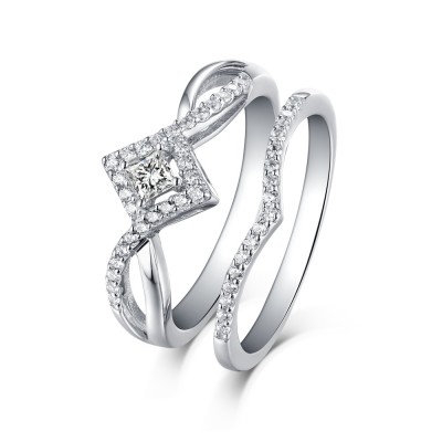 Princess Cut 925 Sterling Silver White Sapphire Halo Ring Sets