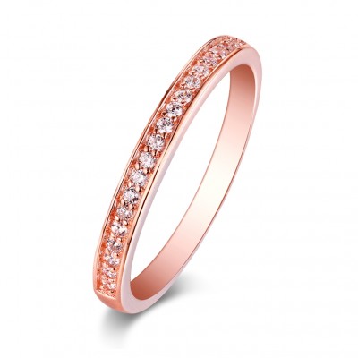 Round Cut White Sapphire Rose Gold Sterling Silver Wedding Bands