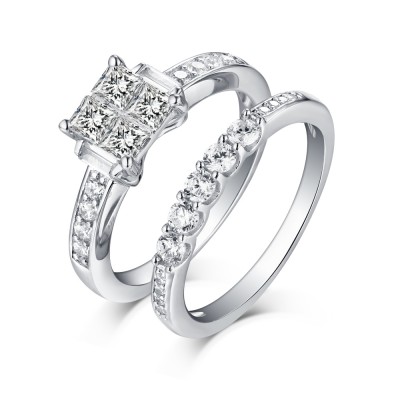 Princess Cut 925 Sterling Silver White Sapphire Ring Sets