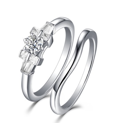 Round Cut White Sapphire 925 Sterling Silver Ring Sets