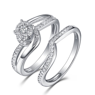 Round Cut White Sapphire 925 Sterling Silver Halo Ring Sets