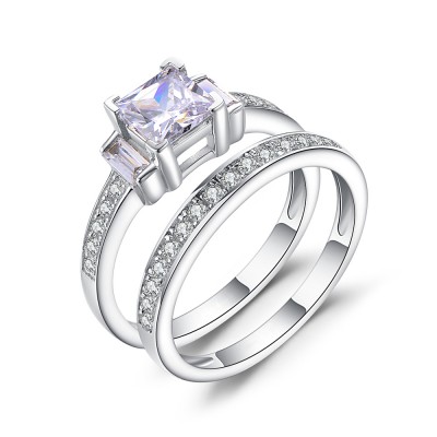 1/3CT Princess Cut Gemstone Sterling Silver Bridal Ring Sets