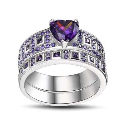 Heart Cut Amethyst Sterling Silver Bridal Sets