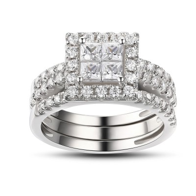 Princess Cut White Sapphire 925 Sterling Silver Bridal Sets