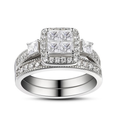 Women's Princess Cut 925 Sterling Silver White Sapphire Bridal Sets
