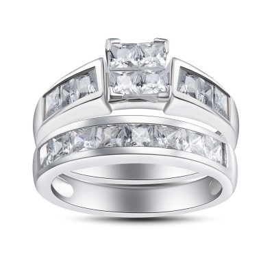 Princess Cut 925 Sterling Silver White Sapphire Bridal Sets