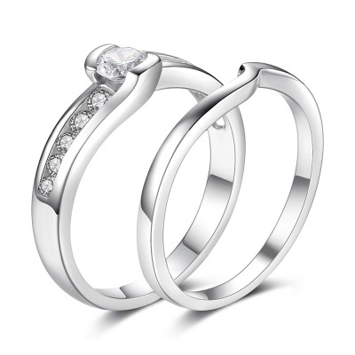 Elegant Round Cut White Sapphire Sterling Silver Bridal Sets