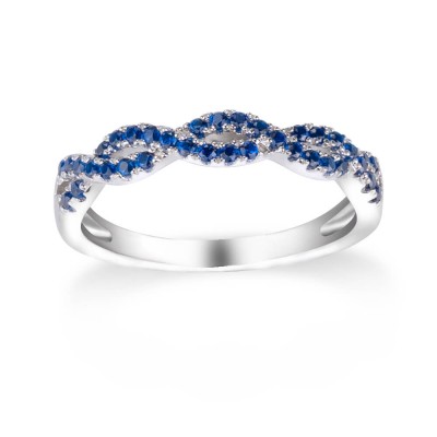 Round Cut Blue Sapphire Sterling Silver Twisted Women's Wedding Band