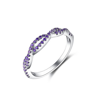 Twisted Round Cut Amethyst Sterling Silver Women's Wedding Band