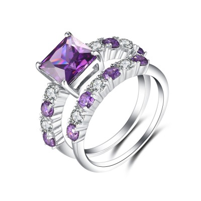 Radiant Cut Amethyst 925 Sterling Silver Bridal Sets