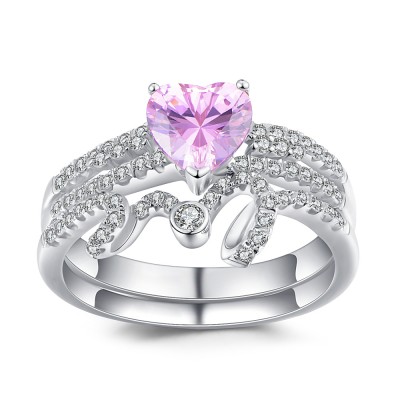 Heart Cut Pink Sapphire 925 Sterling Silver Bridal Sets