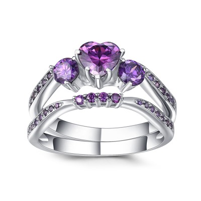 Heart Cut Amethyst 925 Sterling Silver Bridal Sets