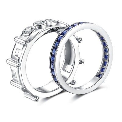 Princess Cut Sapphire 925 Sterling Silver Bridal Sets