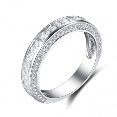 Princess Cut White Sapphire Sterling Silver Wedding Bands