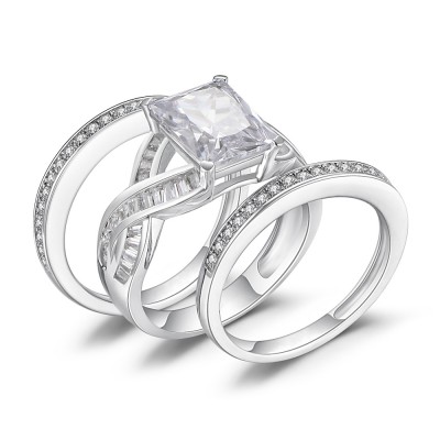 Emerald Cut White Sapphire 925 Sterling Silver Women's Bridal Ring Set