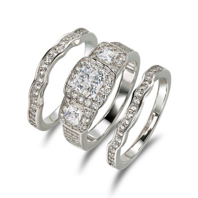 Princess Cut White Sapphire 925 Sterling Silver 3 Piece Bridal Sets